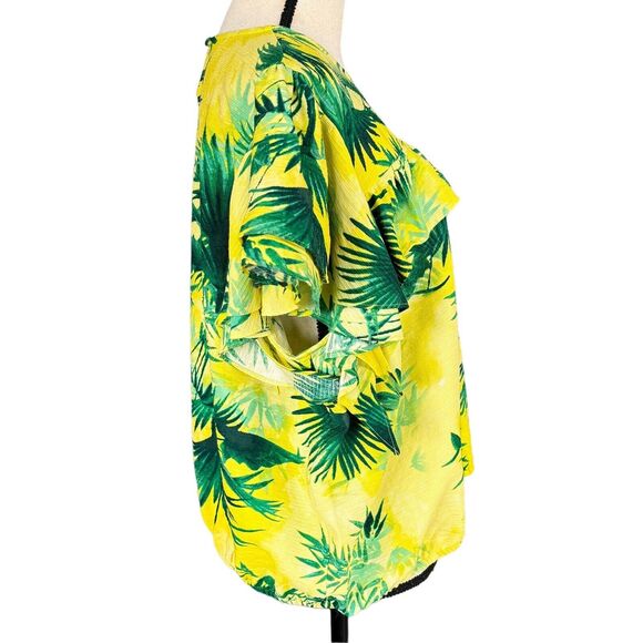 INC International Concepts XX-Large Top Leaf Print Ruffled Flutter Sleeves Multi - Picture 3 of 9